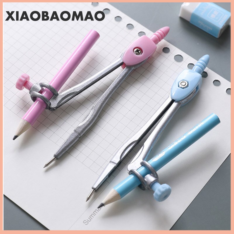8pcs=1 Set School Metal Compass Cute Girl Stationery Student Drawing Compasso Geometry Math Drafting Tools (Included Box Pencil)