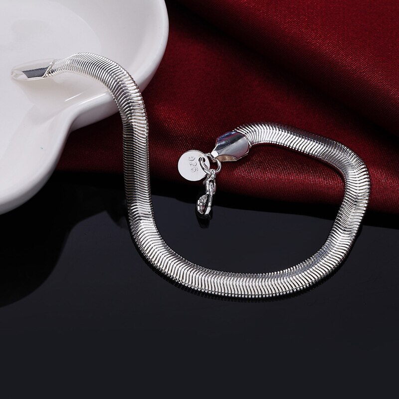 925 Zilveren 6Mm Flat Snake Chain Armband Voor Vrouwen Charm Jewelry