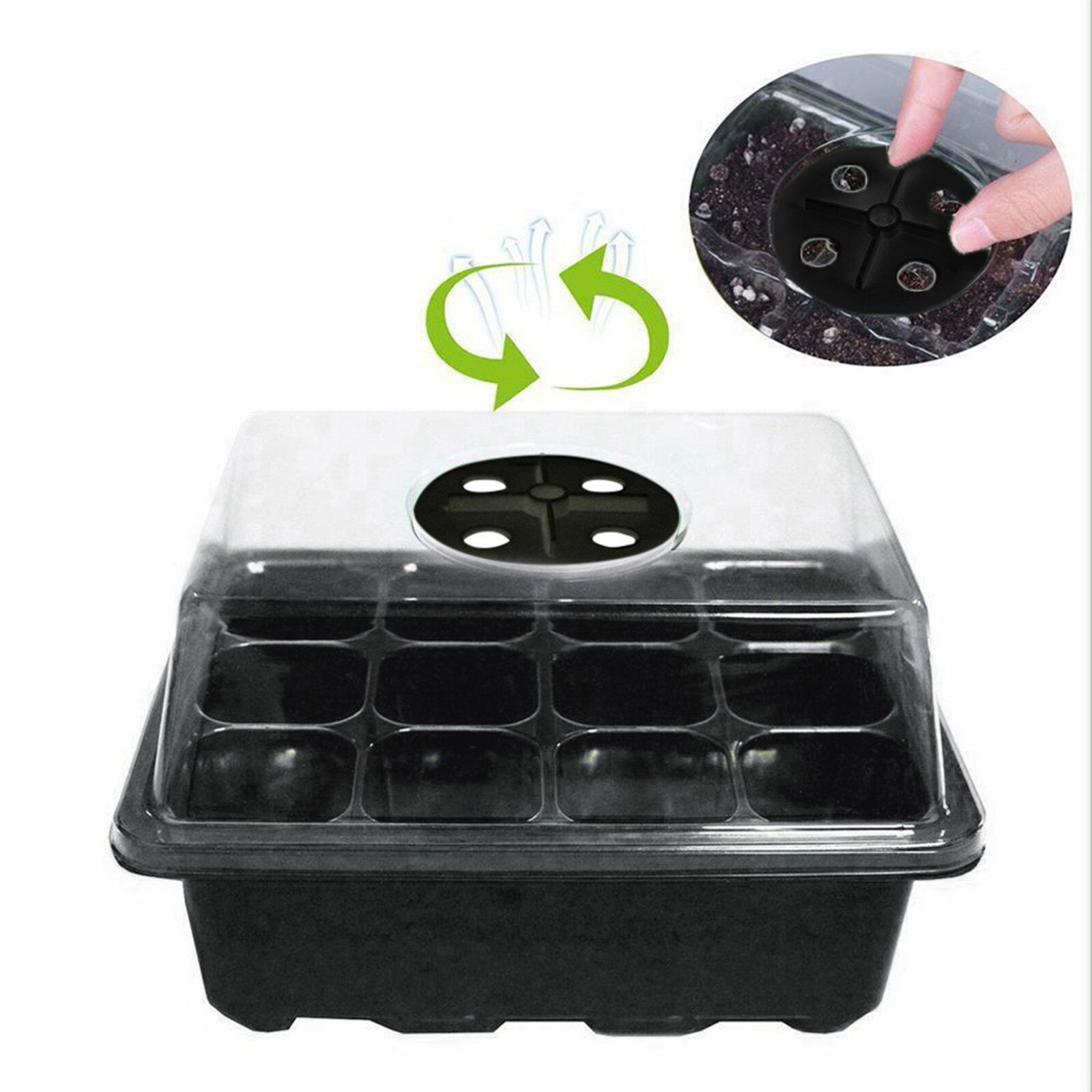 25 #1Pc 12 Gat Tuin Kwekerij Potten Hydraterende Plantaardige Zaad Groeit Doos Kwekerij Zaailing Starter Tuin Yard Lade kwekerij Potten: Black