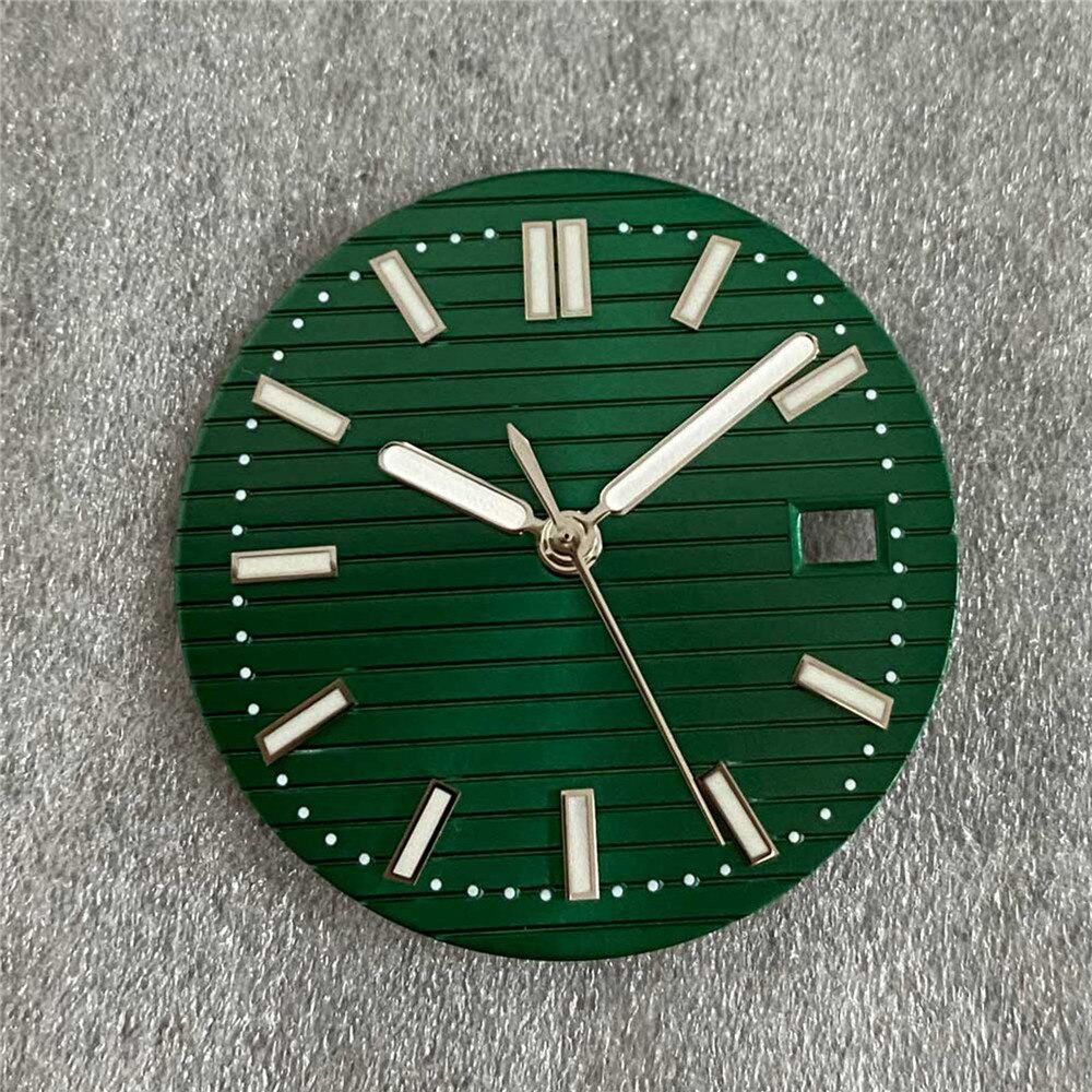 30.5MM Watch Dial + Hands Green Luminous Strip Nail Dial for NH35/NH36 Watch Movement Modification Kits: Green