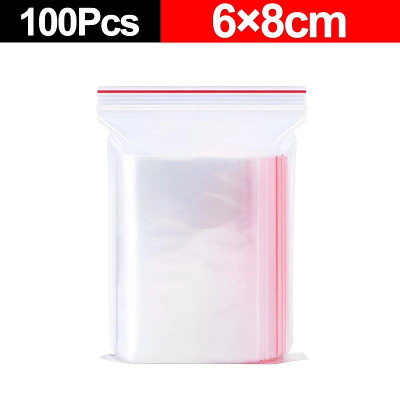 100Pcs Transparent Plastic Sealing Bag Reusable Sealed Bags Food Storage Vacuum Fresh Packing Pouch Jewelry Organizer Zip Bag: WHITE
