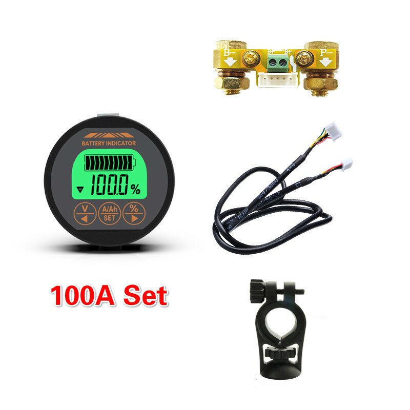 Electric Bike Battery Tester Battery Capacity Monitor Indicator E-bike Lithium Battery Ammeter Voltmeter Voltage Current Meter: 100A Set