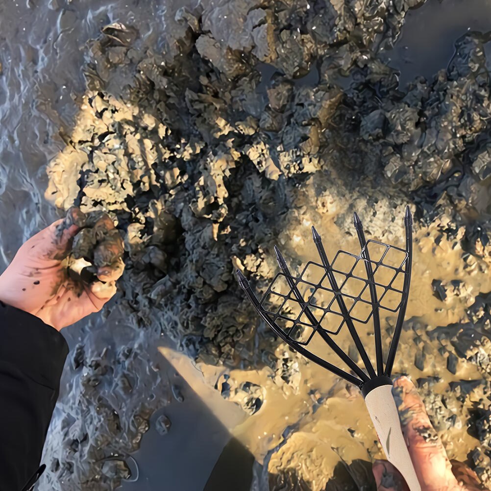 2pcs Carbon Steel Clam Rake with Net Oyster Shell Digging Tool Rake Tool