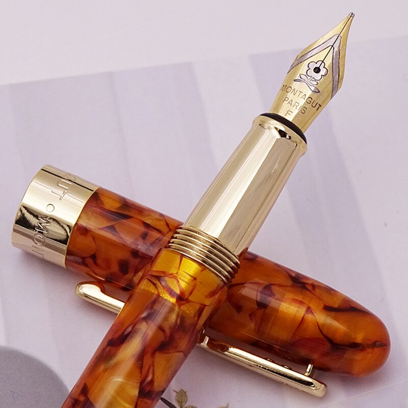 Montagut celluloïd Mini stylo plume jaune-érable poche taille pince dorée Iridium Fine plume 0.5mm écriture stylo