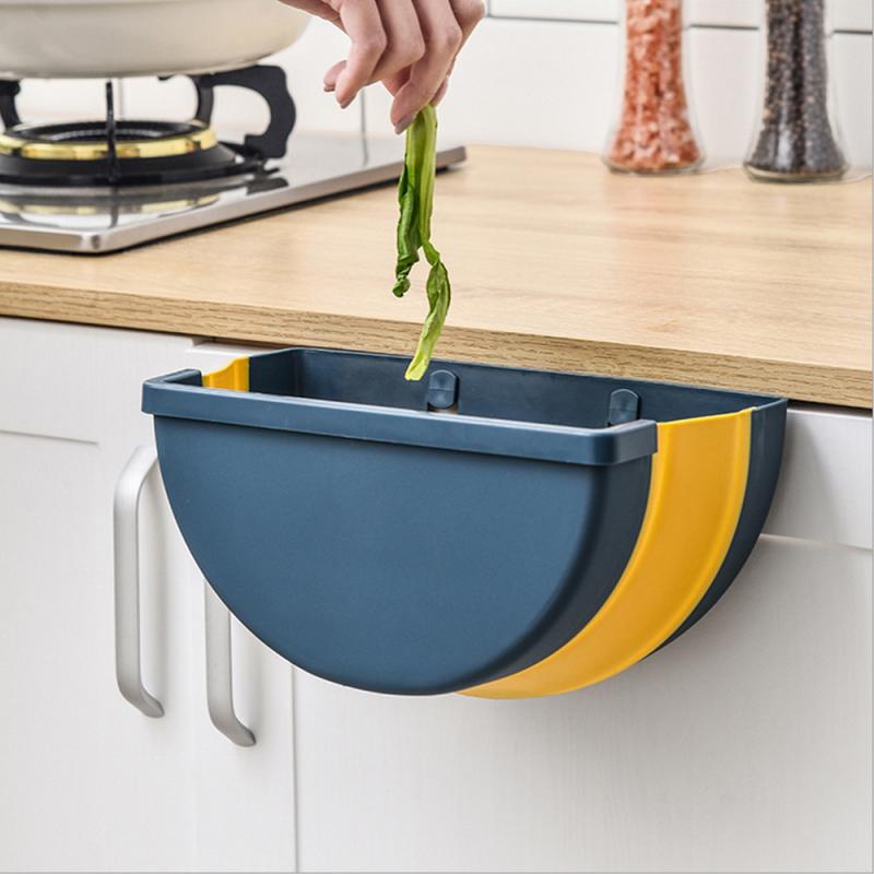 Folding Waste Bin Kitchen Cabinet Door Hanging Trash Can Recycle Bin Wall Mounted Trash Can For Bathroom Toilet Waste Storage