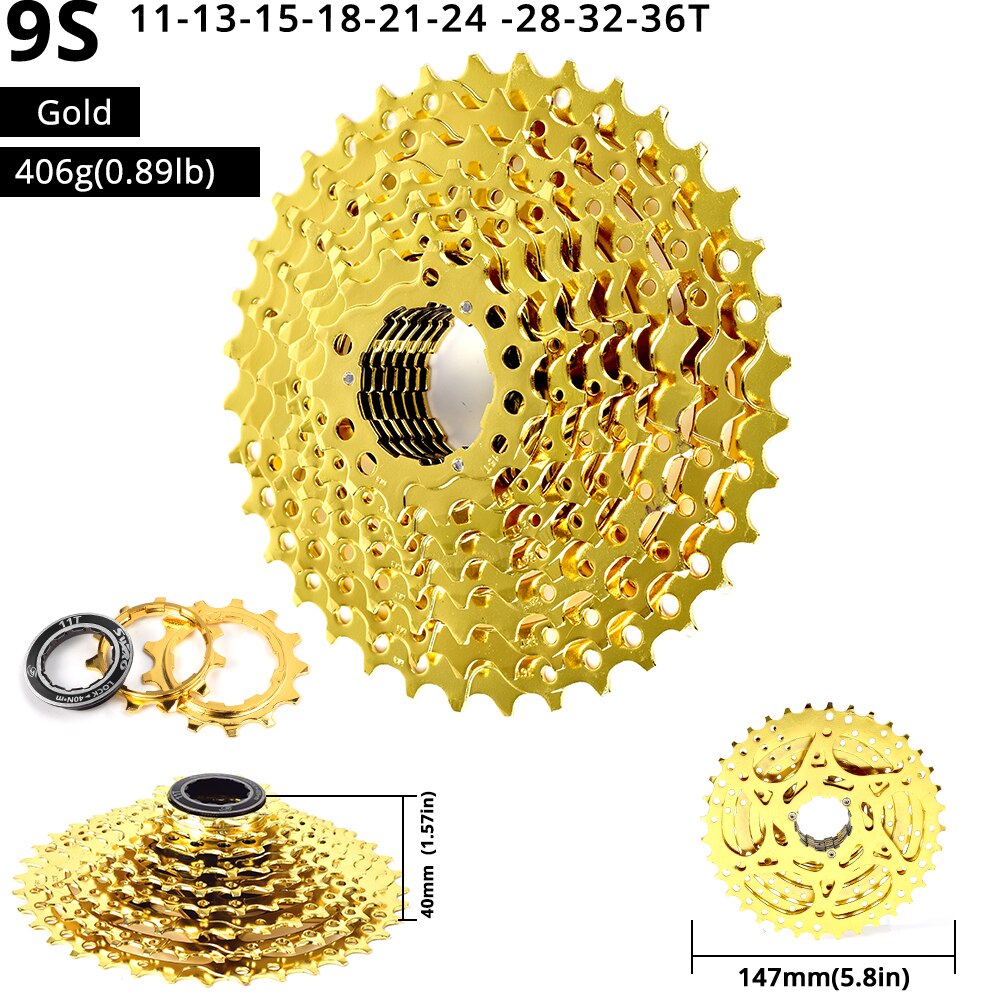 SWTXO Silver 9 Speed Cassette Freewheel For SHIMAN0 Mountain Bicycle Flywheel 9S 11-36T 23T 25T 28T 30T Cycling Accessories: 36T Gold