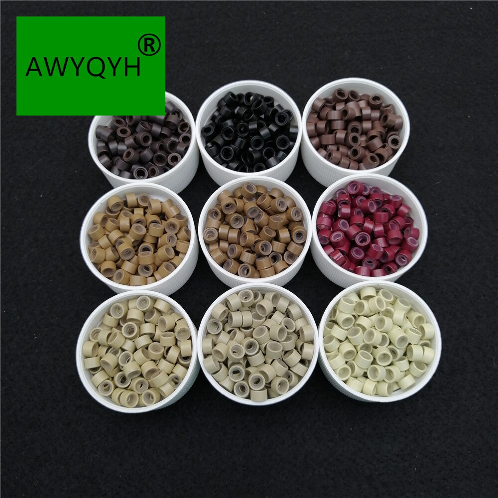 Microcuentas de silicona forradas de 1000 Uds., 5,0x3,0x3,0mm, microcoletas para extensiones de cabello humano de plumas, accesorios para cabello