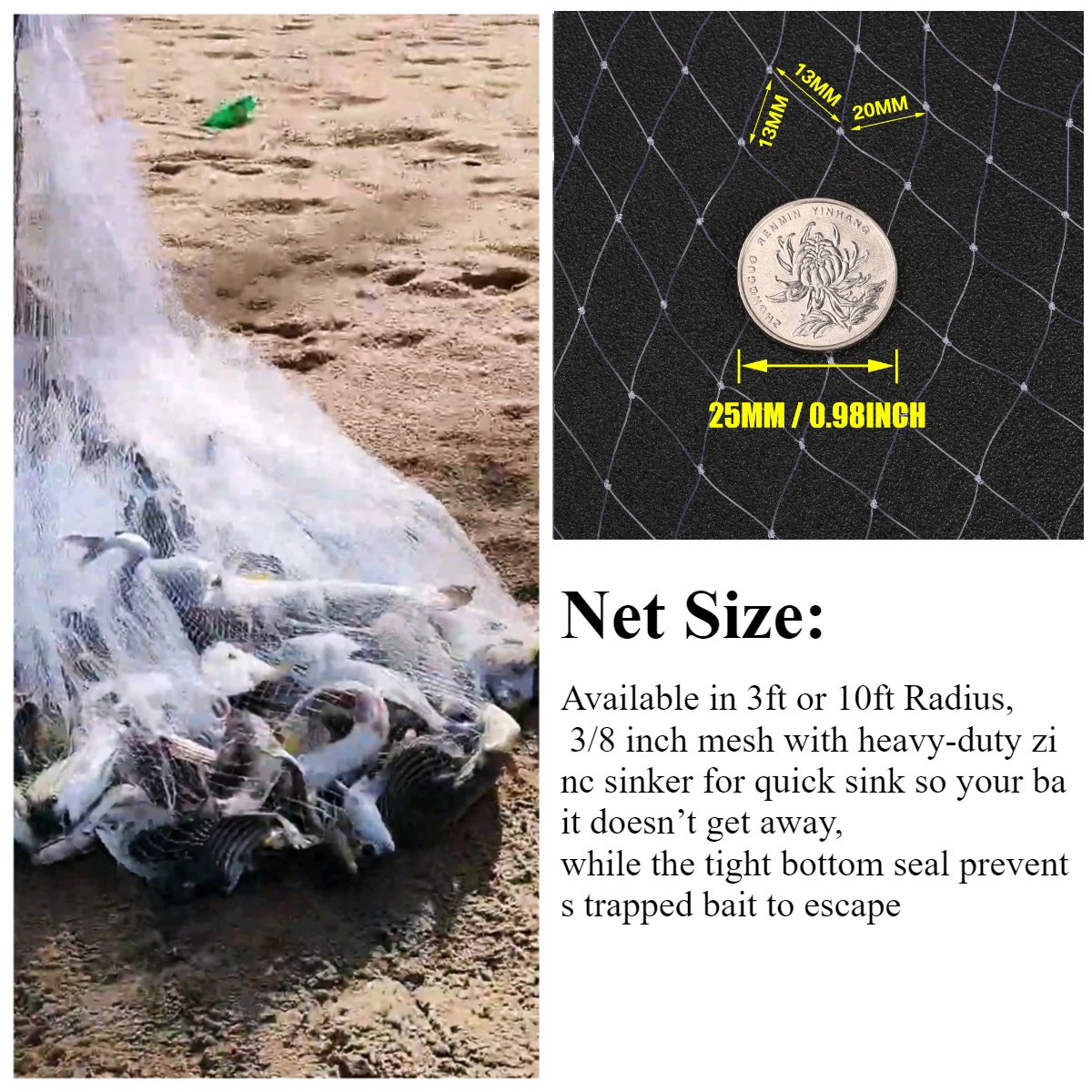 Rete da pesca americana in acqua salata con piombo in zinco e secchio impermeabile 3/4/5/6/7/8/9/10Ft raggio lancio rete da pesca trappola per esche