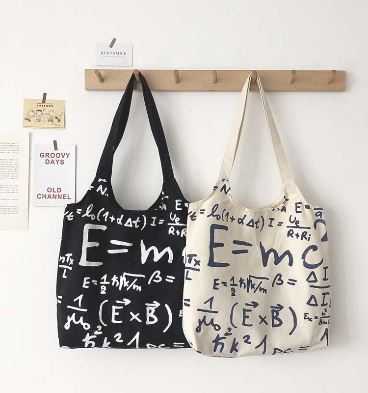 Purdored 1 Pc Vrouwen Math Formule Canvas Boodschappentas Vrouwelijke Schoudertas Eco Draagtas Meisjes Herbruikbare Grocery Shopper Tote tas