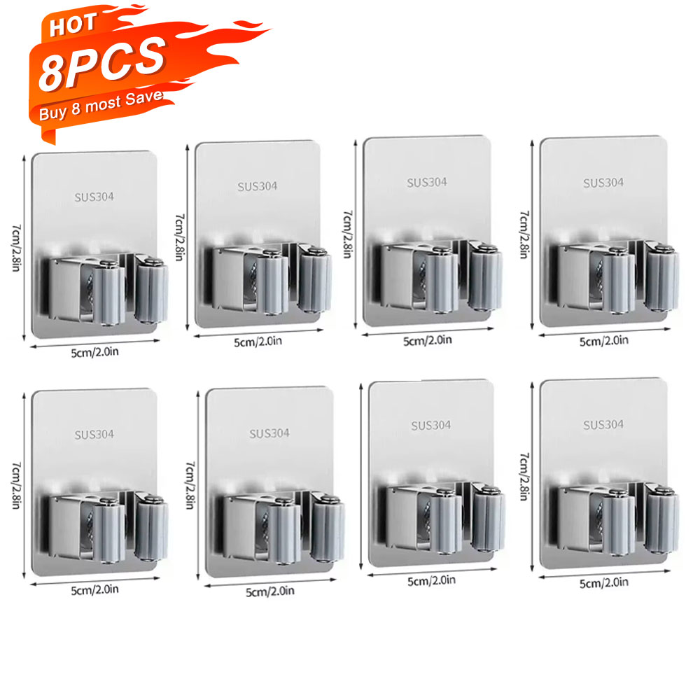 Ganchos multiusos adhesivos para colgar en la pared, estante para fregona, gancho para colgar escoba, organización del baño y la cocina, accesorios organizadores para el hogar ﻿