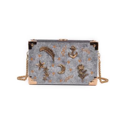 Boîte à badges en métal velours côtelé noir en forme de pochette de fête pour femmes sac à main en chaîne mini sac à bandoulière sac à bandoulière messenger: Grey