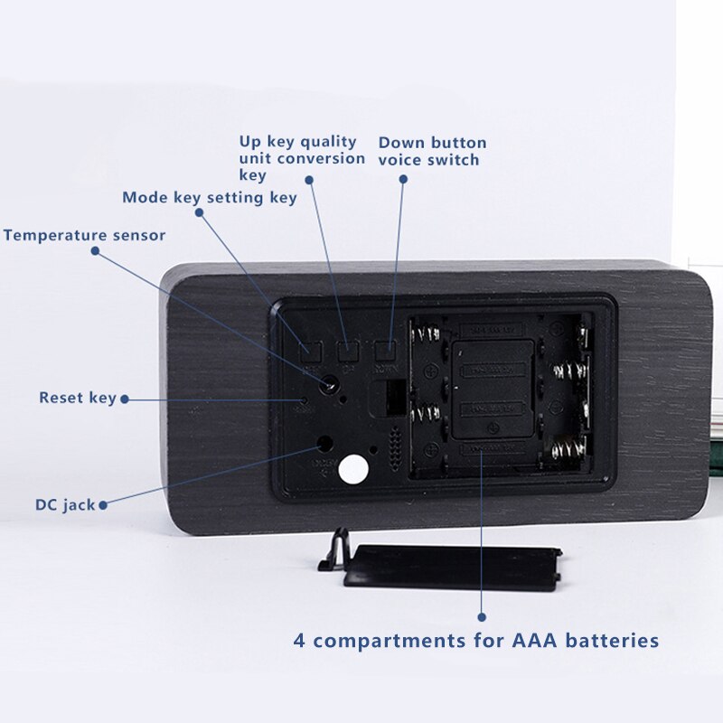 Alarm Clock LED Wooden Watch Table Voice Control USB/AAA Powered Digital Desktop Clocks Home Decor