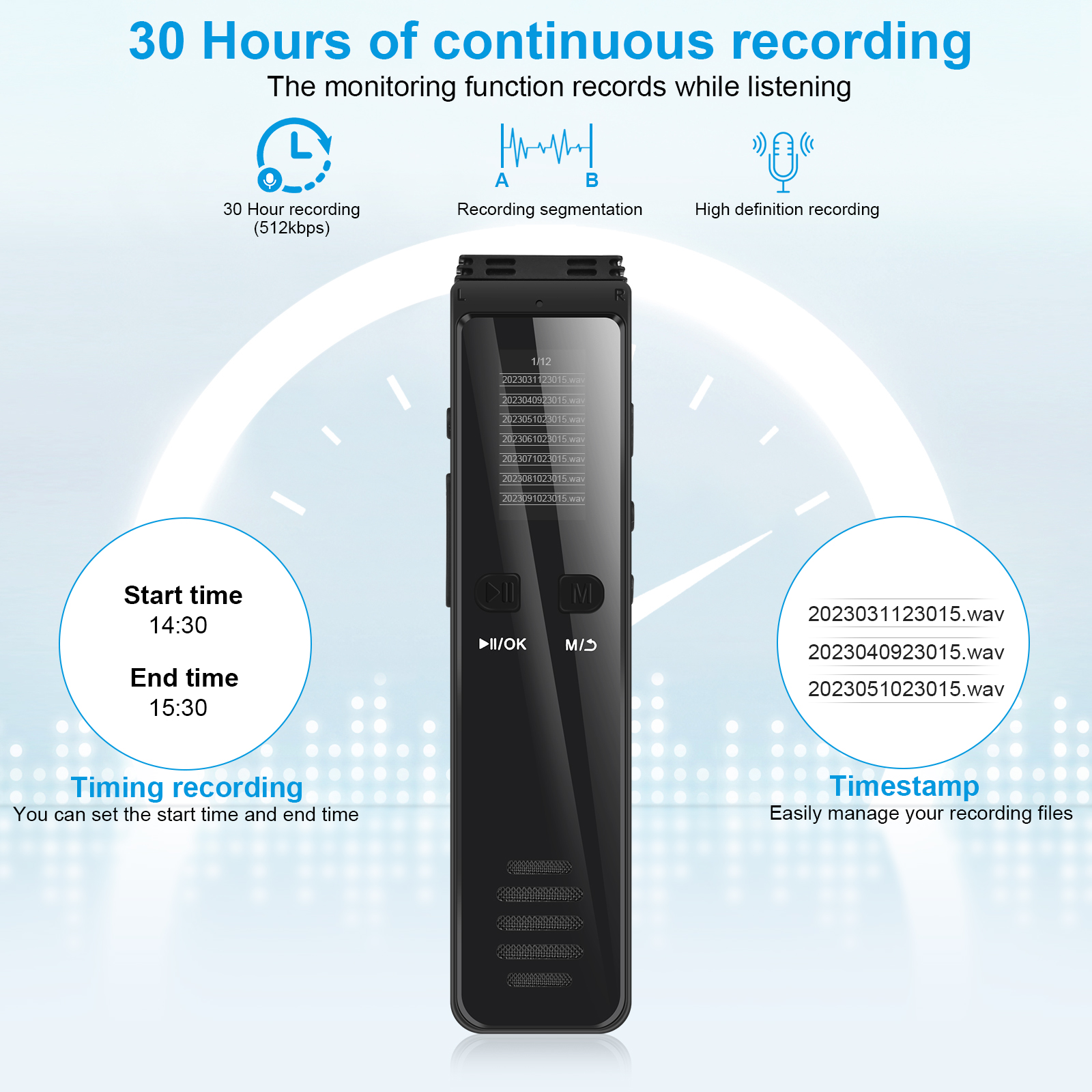 128GB USB C Pen Voice Activated Digital Audio Recorder 32GB 64GB Bluetooth Phone Call Recording Fast REC 3072Kbps Password