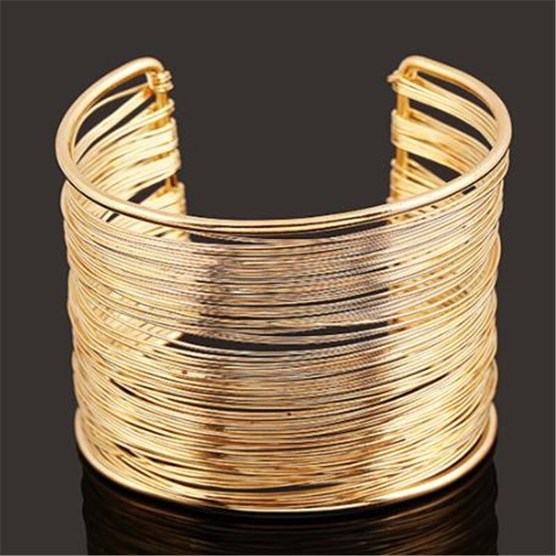 Neue Frauen Multilayer Metall Drähte Strings Open Breite Stil Manschette Armband Armreif Schmuck Mädchen Schmuck Zubehör Beste: Gold