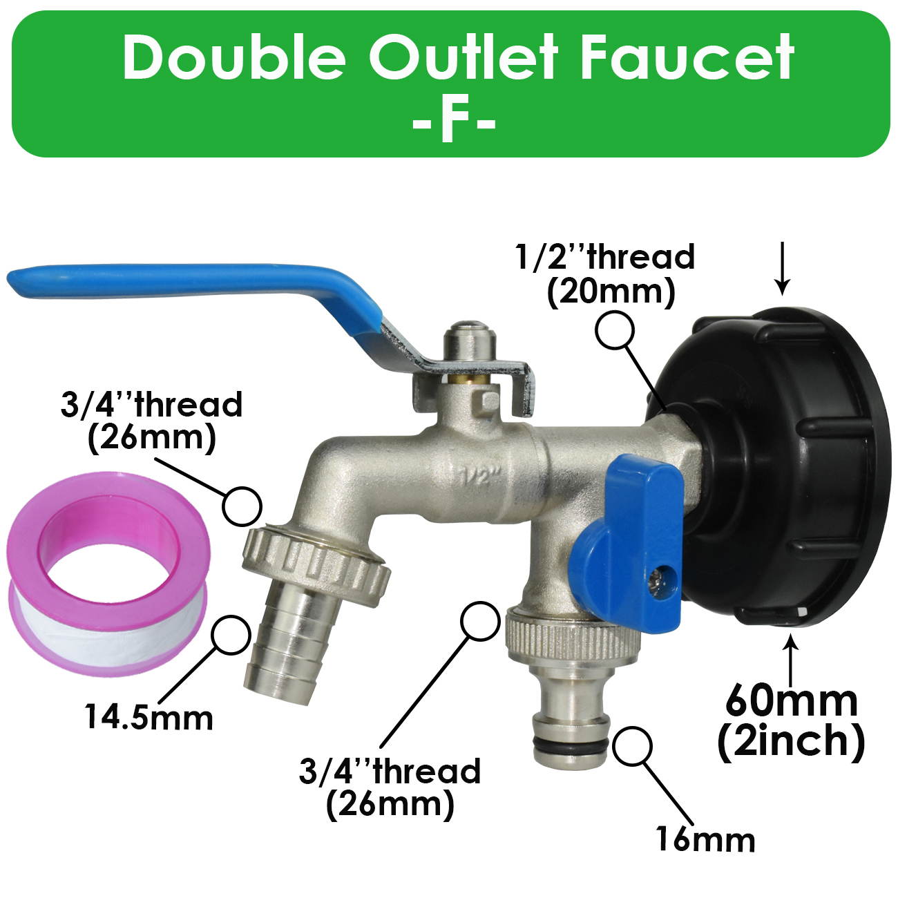 IBC Brass Tap Adapter Replacement S60 Water Tank 1/2'' Coupling Connecter Coarse Thread Garden Home Repair Valve Fitting Faucet: black
