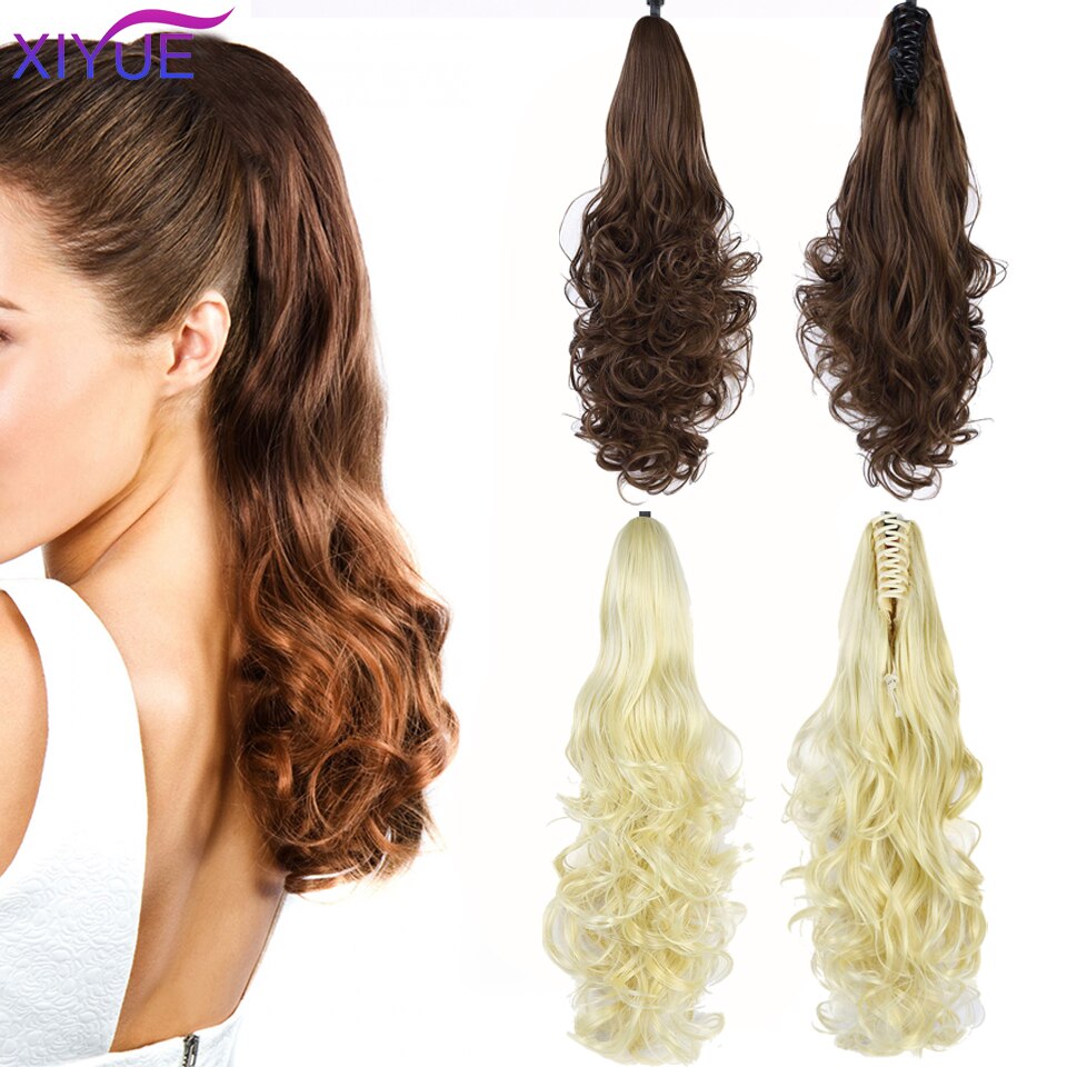 XIYUE Hair Long Water Wavy Clip On Hair Extensions Claw Ponytail Synthetic Hairpiece Heat Resistant Ponytail Synthetic
