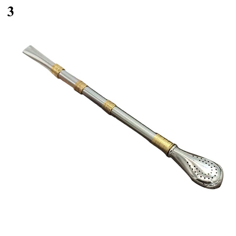 Gold Decrative Stainless Steel Tea Straws Bombilla Gourd Reusable Tea Tools Drinking Straw Spoon Multifunction Coffee Tea Tool: 3