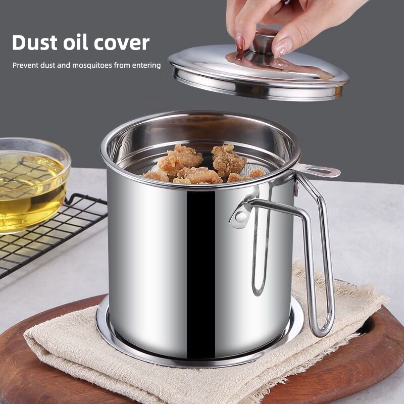 Colador de aceite de acero inoxidable, recipiente para olla, jarra, lata de almacenamiento con filtro, olla de aceite de cocina para utensilios domésticos de cocina