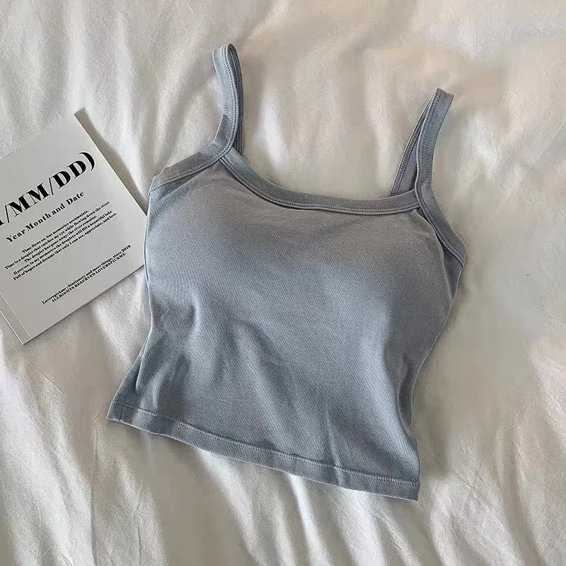 Crop top dam sexiga ärmlösa toppar damunderkläder damlinne flickor basic t-shirt väst underkläder bh tubtoppar: Himmelsblå