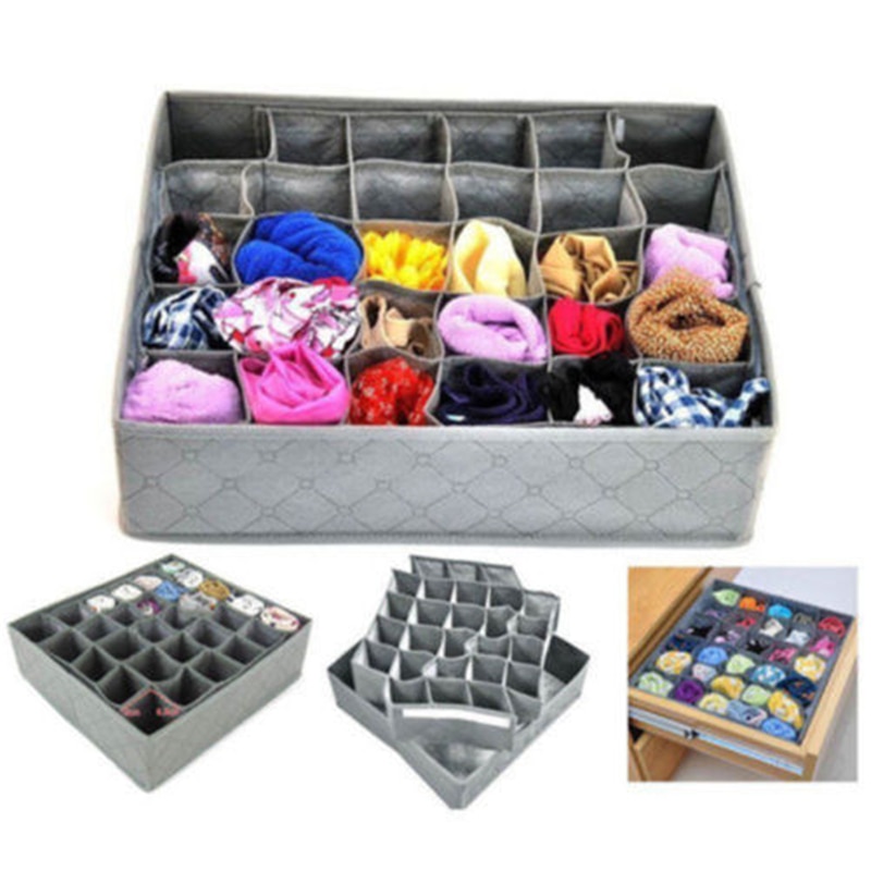 Caja de almacenamiento de carbón de bambú de 30 rejillas, organizador de armario, cajón de calcetines, cajas de compartimentos fordables
