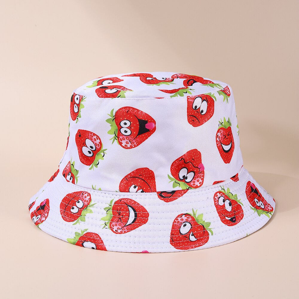 1pc- pack hattar sommargrönsaker frukttryck bucket hats för flickor hiphop solskyddshatt män kvinnor #39: Som bild 04