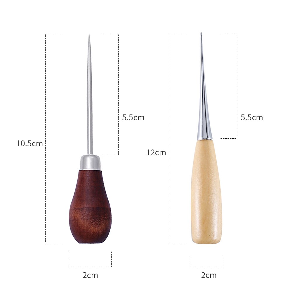 2 Pieces Leather Craft Awl Tool Hole Wooden Handle Diy Awls Shoe Pin Punch Repair Hand Awl Stitch Stitching Hole