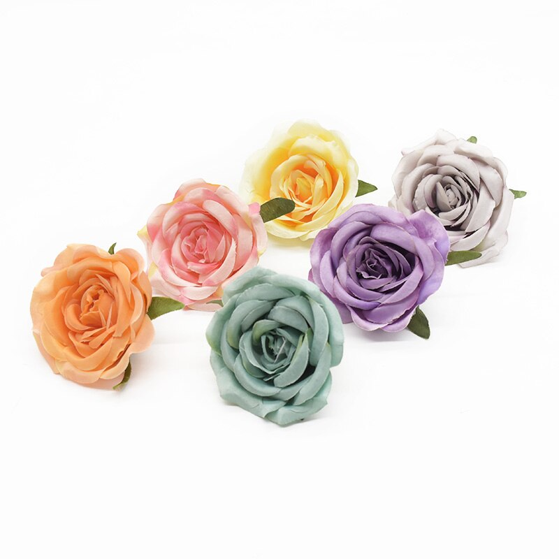 6 stk silkl blomster rose hoveder boligindretning tilbehør diy slik æske dekorative blomster kranse broche bryllup efterår dekor