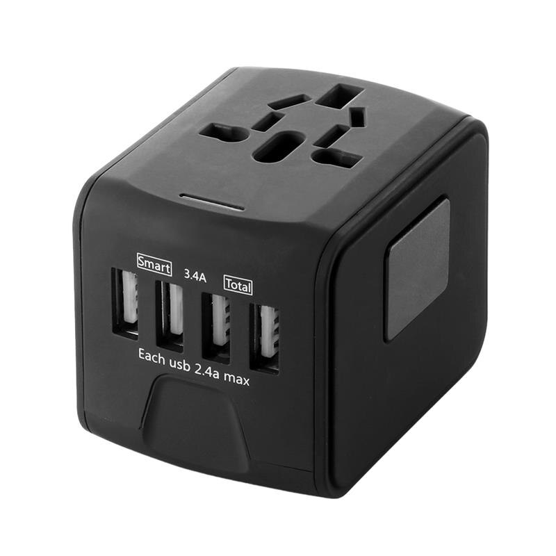 Plug Adaptor Travel Adapter Universal Power Adapter Charger For US UK Wall Electric Plugs Sockets Converter 4 Part USB Charger: Black
