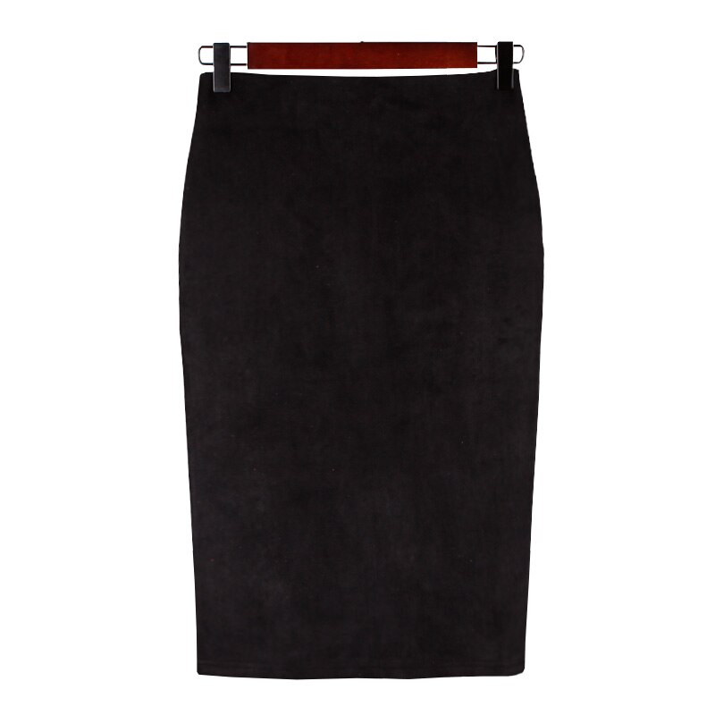 Faldas de mujer, falda de tubo de Color sólido de gamuza, faldas elásticas gruesas con abertura de gamuza Vintage ceñidas de cintura alta para Otoño e Invierno