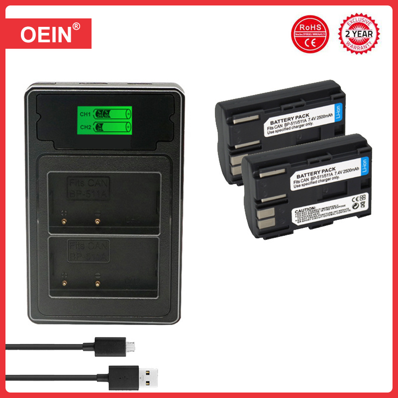 BP-511A BP-511 BP 511 511A BP511 BP511A Batería + LED USB Cargador dual para Canon EOS 40D 300D 5D 20D 30D 50D 10D D60 G6: Blanco