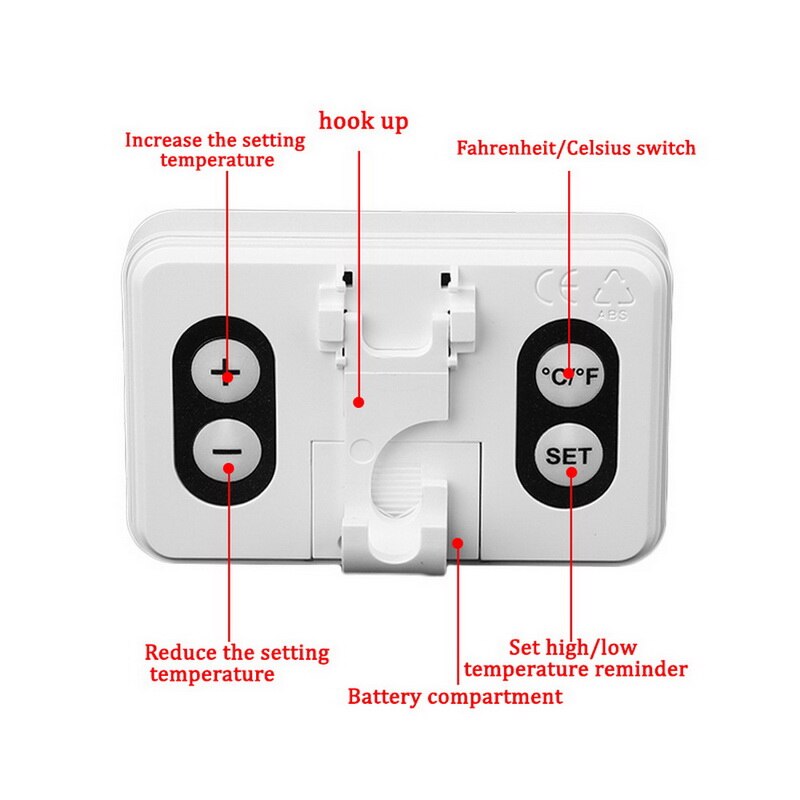 Hanging Magnetic Digital Alarm Thermometer for Fridge Freezer with High & Low Temperature Alarm -10C-50C (Battery not Included)