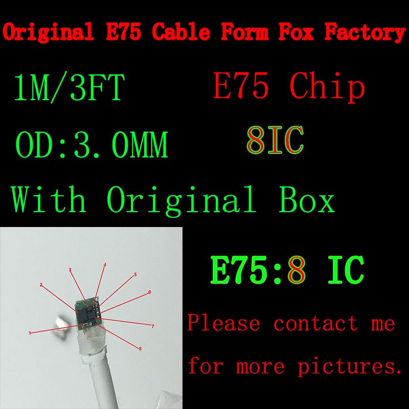 10 sztuk/partia 1m/3ft 8ic 5ic E75 żeton OD:3.0mm kabel USB robić transmisji danych z zieloną etykietą opakowania detalicznego