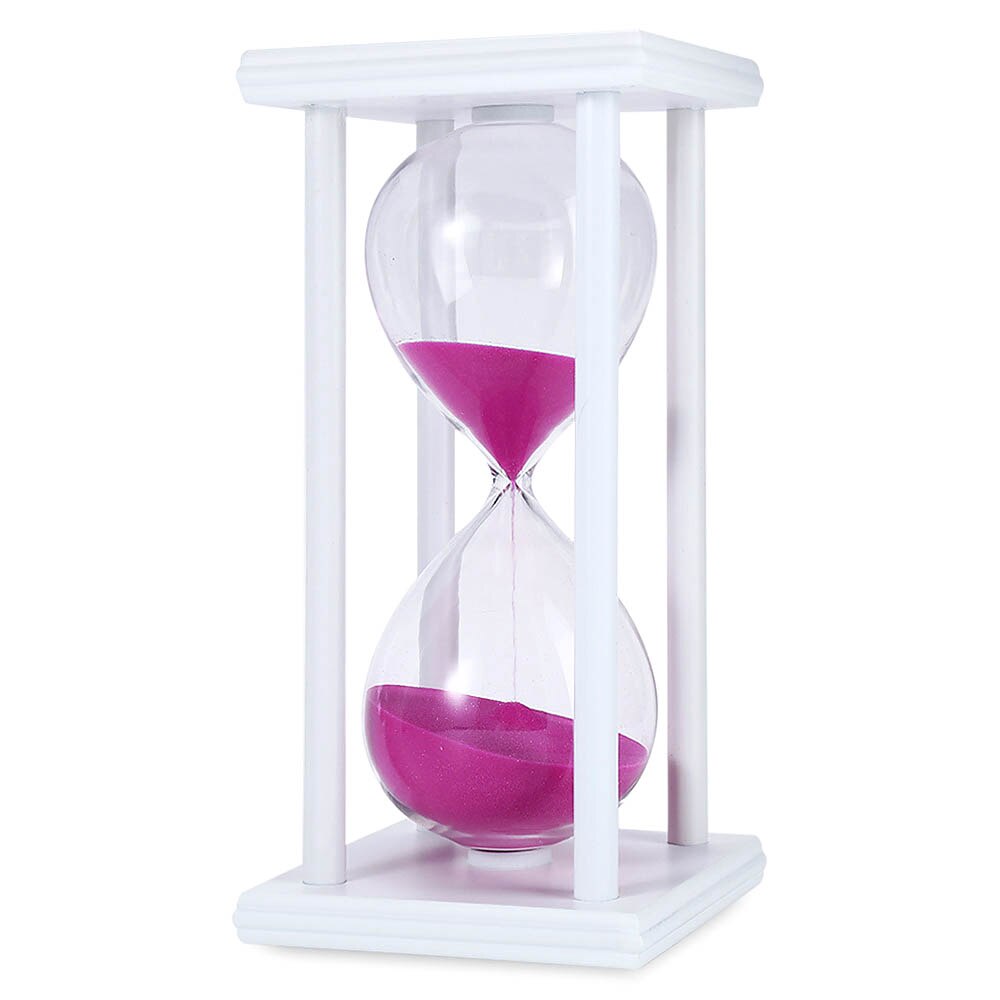 30 Minutes Time Counter Hourglass Sand Timer Retro Wooden Sandglass Clock: White Pink Sand