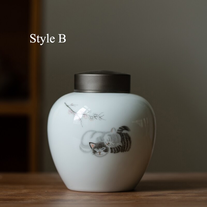 Luwu keramiske tebeholdere søde kat tebeholdere til opbevaring af te eller mad: Stil b
