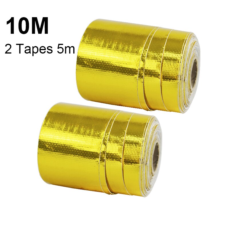 En gull bil termisk eksos tape luftinntak varmeisolasjon skjold wrap 50mm reflekterende varmebarriere selvklebende motor 5/10m: Gull -10m