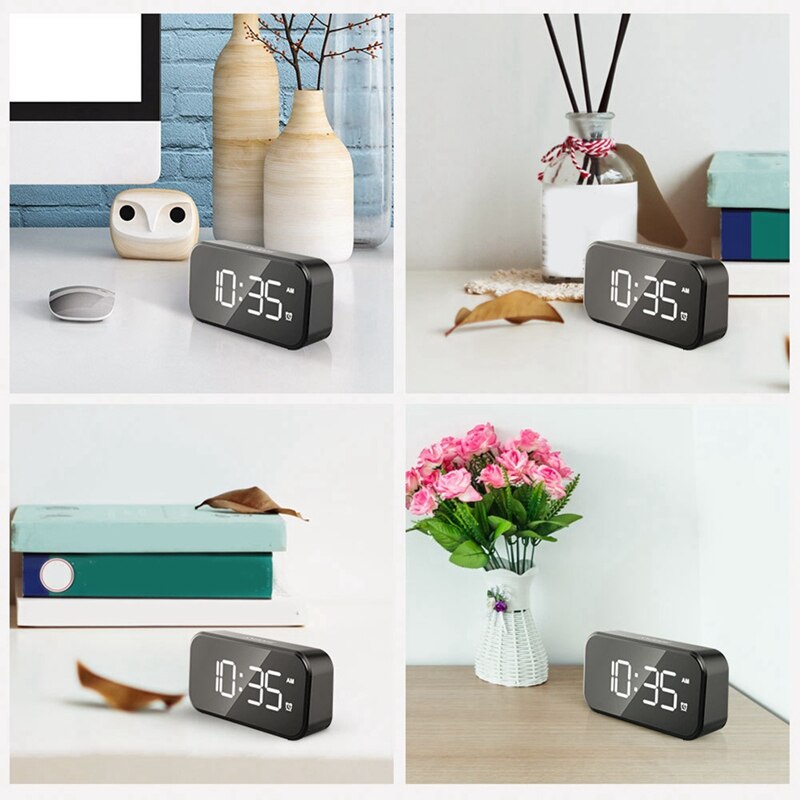 Simple Style 5 Inch Full LED Mirror Sn Digital Alarm Clock Black and White Clocks USB Charging Cable