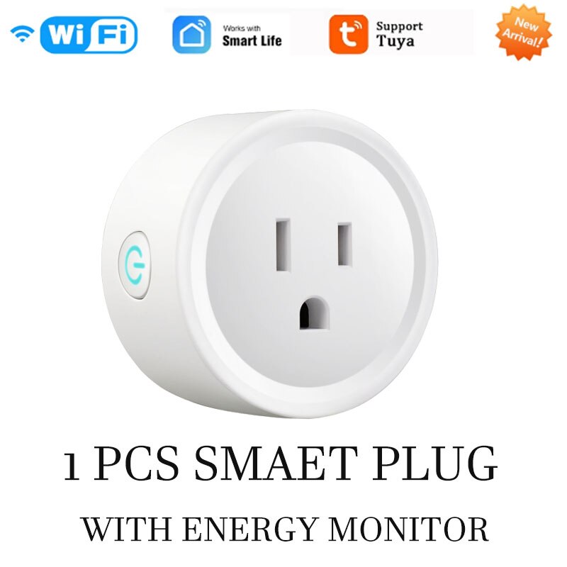 US Plug 10A WiFi Smart Socket Power Plug Outlet Remote Control Energy Monitor Works With Amazmart Home And Alexa/Google: 1 Piece 01