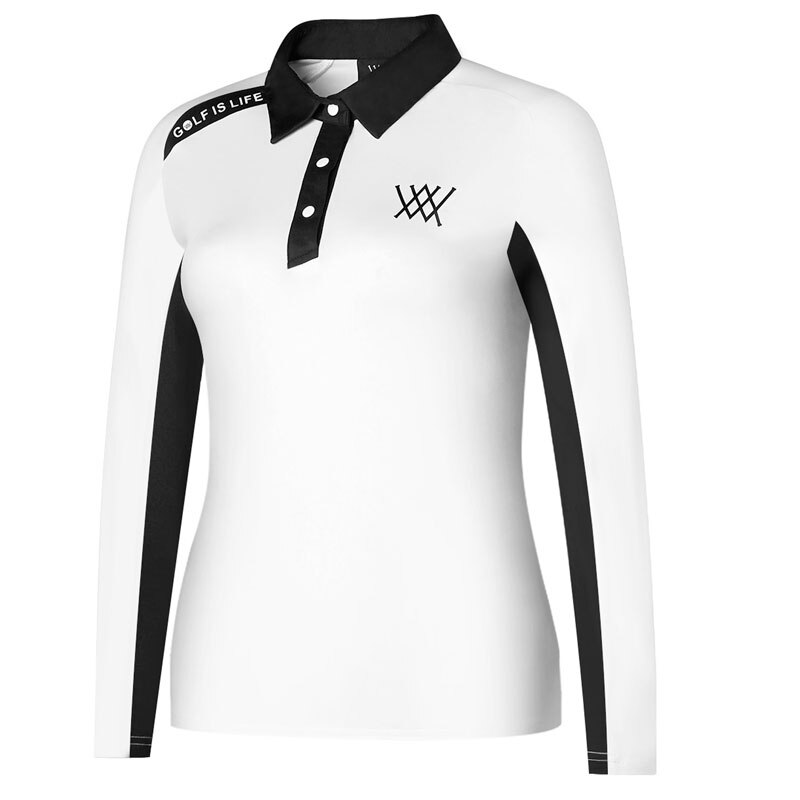Forår efterår kvinder langærmet golf t-shirt sport golf tøj 2 farver udendørs fritidsshirt: Hvid / M