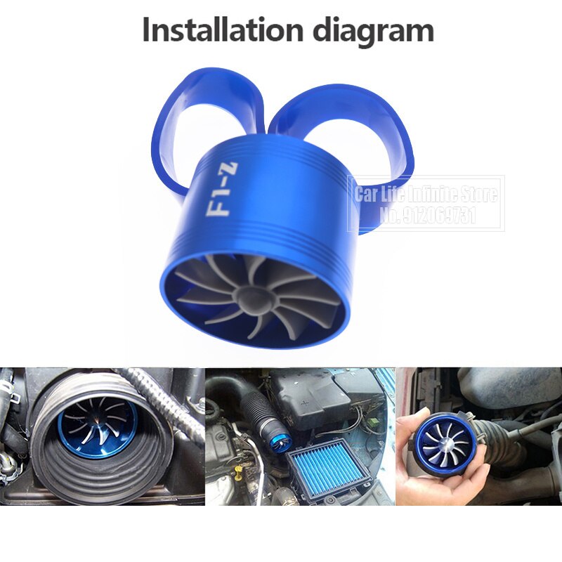 Car F1-Z Single Fan Air Intake Supercharger Fuel Gas Saver Turbo Turbine Fan Aluminum Alloy Blue Auto Durable