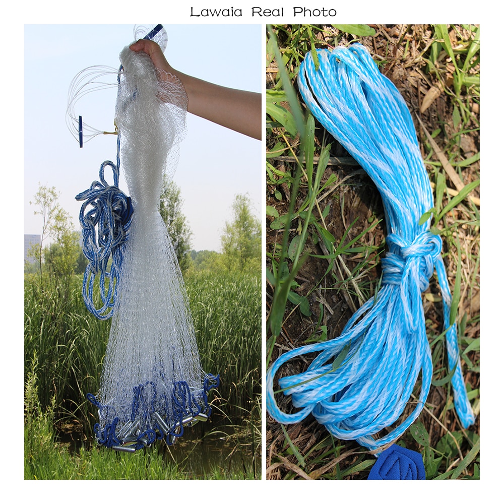 Lawaia Hand Cast Net American Style Diameter 2.4m-7.2m Monofilament Nylon Folding Small Mesh Fishnet With or No Pendants