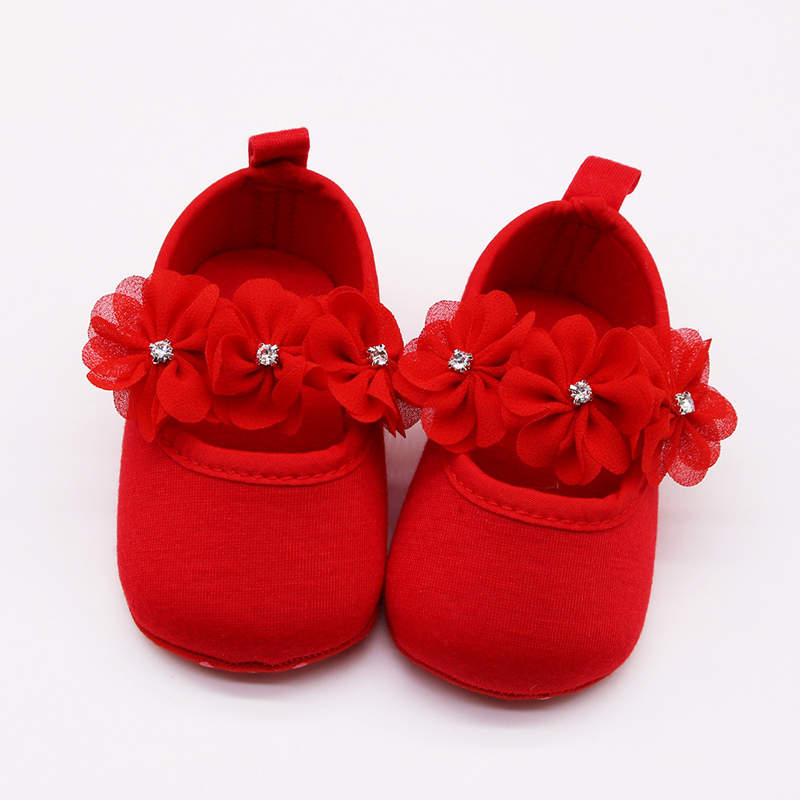 Warmom baby sko til 0-1y bløde bund skridsikre lille barn blomst lyse diamant prinsesse sko nyfødte spædbarnssko sok