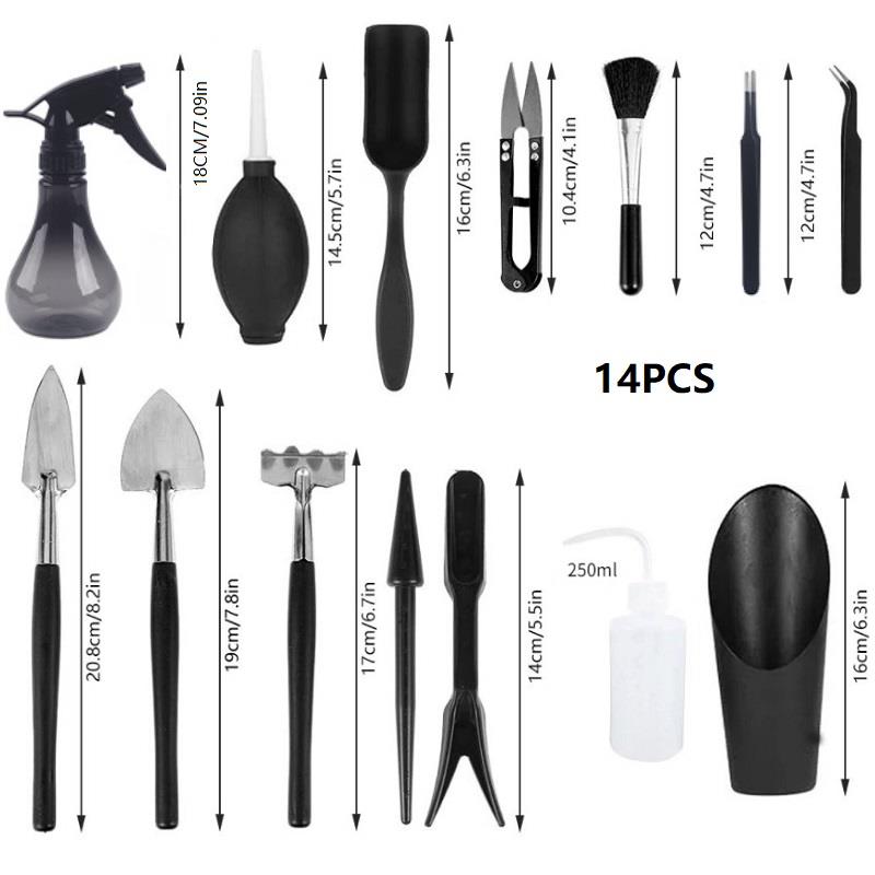 14/15pcs Garden Planter Kit Succulent Plants Tools Mini Garden Hand Tools Set Indoor Bonsai Miniature Transplant Seedling Tool: Tool set-14pcs