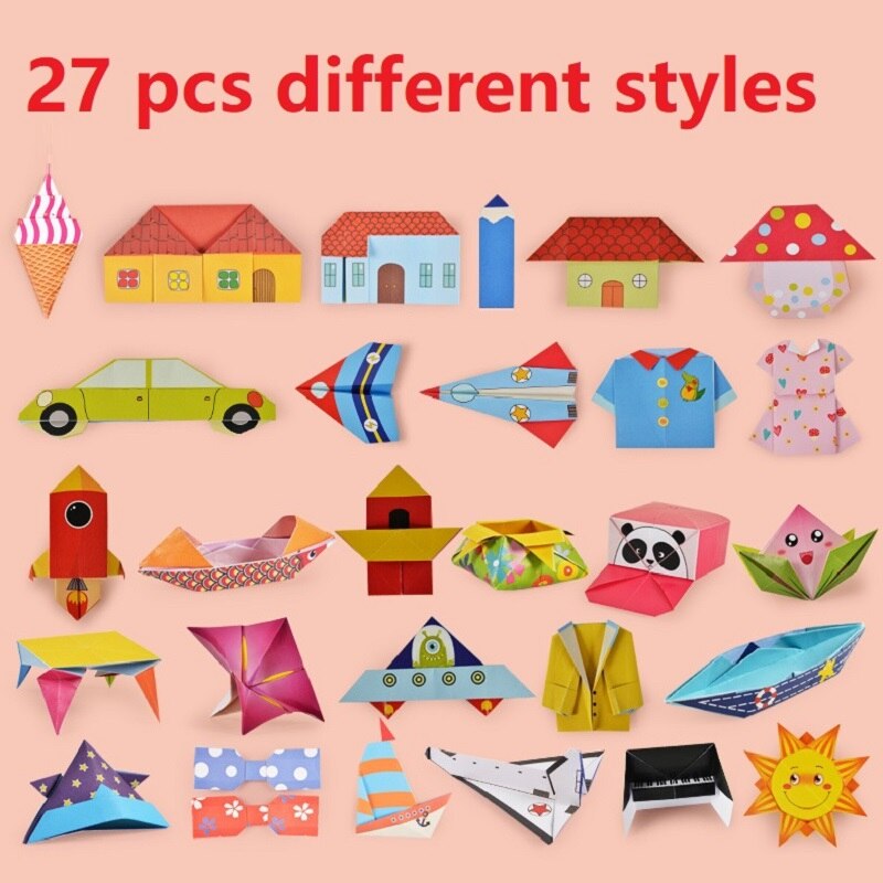 54 Stks/set Cartoon Patroon Thuis Origami Kingergarden Art Craft Diy Educatief Speelgoed Papier Dubbelzijdig Creativiteit Speelgoed Voor Kids