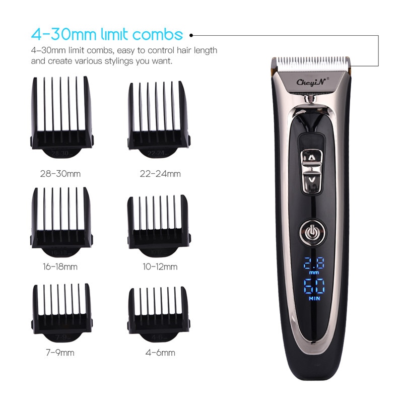 Quick Charge Electric Hair Clipper Hair Trimmer Rechargeable LCD Screen Hair Cutting Machine + Extra Ceramic Blade