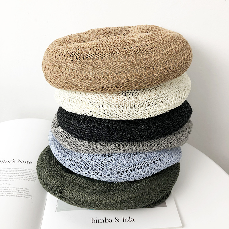 Boina de punto para mujer, gorro de estilo parisino, suave y ligero, boina de punto con recorte, transpirable, línea Staw