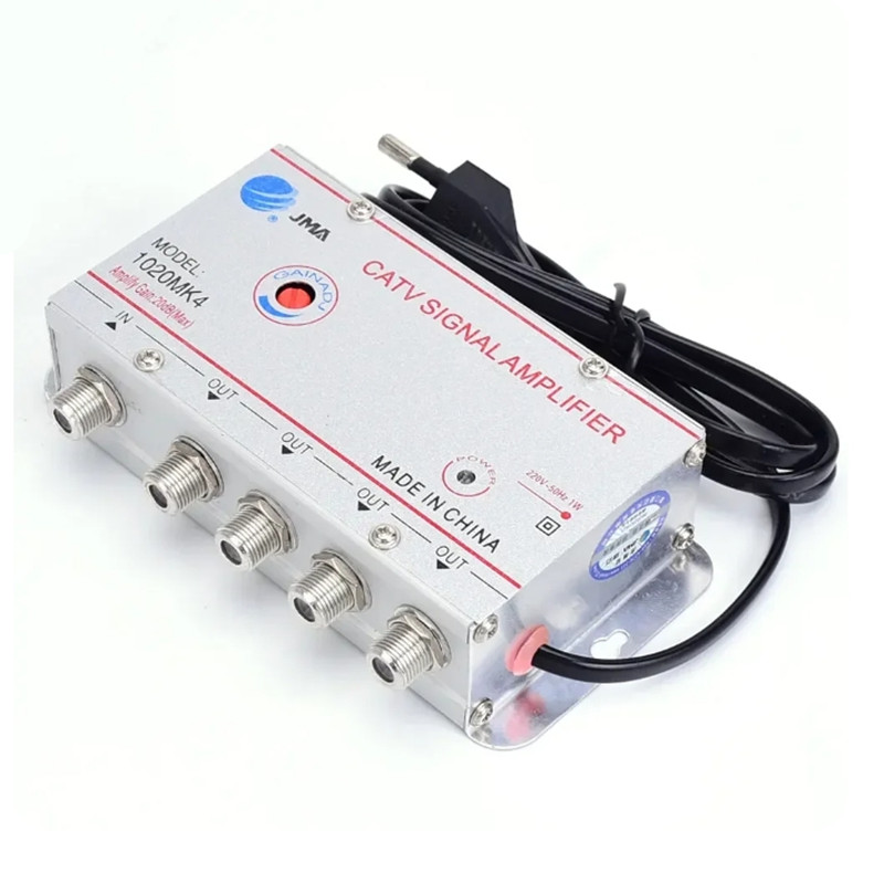 4 Way 20DB CATV TV Antenna Signal Amplifier Booster Splitter 1020MK4 for Digital TV Equipments EU Plug