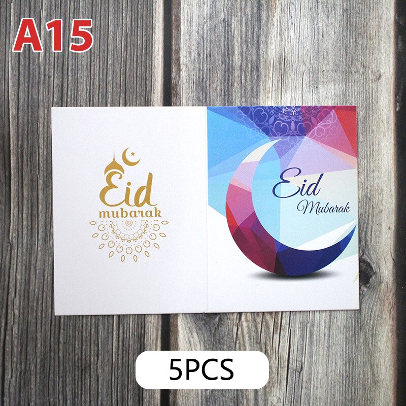 5pcs/set EID MUBARAK Greeting Card Muslim Eid Mubarak Ramadan Blessing Card Ramadan Decoration Festival Card Wish Card: A15