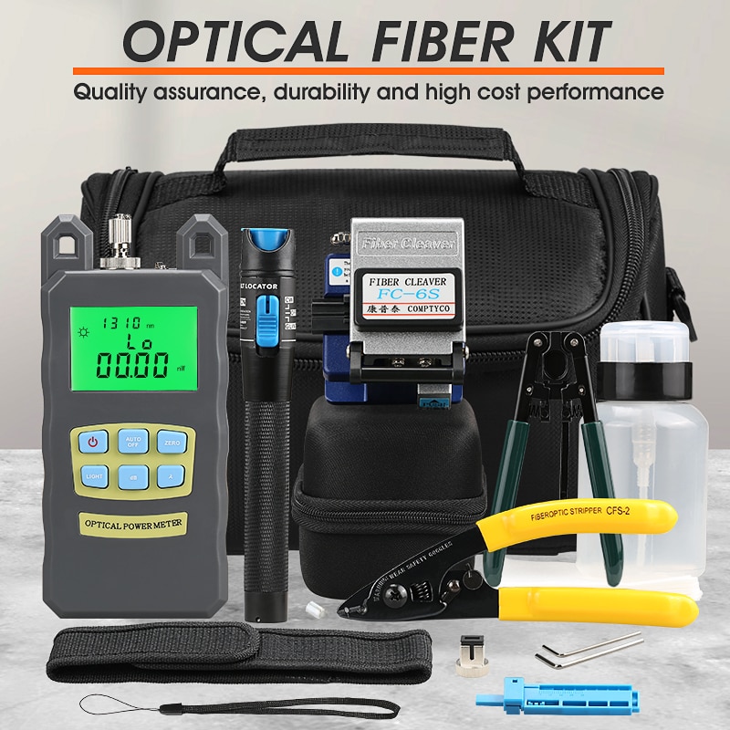 15 pièces/ensemble FTTH trousse à outils à fibres optiques avec fendeur de fibres-70 ~ + 10dBm compteur de puissance optique localisateur de défauts visuels 5km