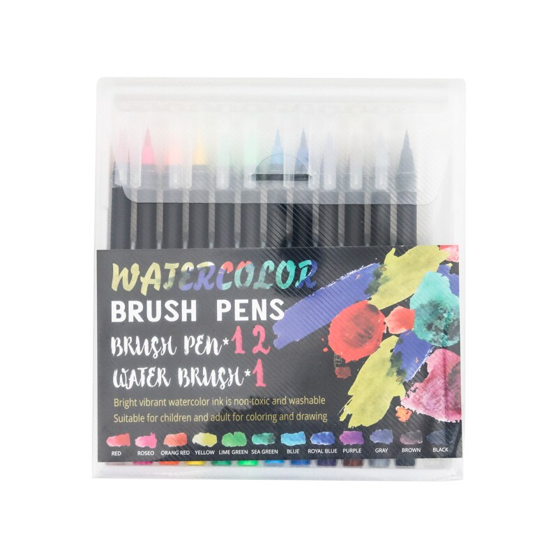 100/120 farver dobbelt spids kunst tuscher pen kalligrafi akvarel pensel pen sæt til voksen malebøger bullet journal: 12 farver