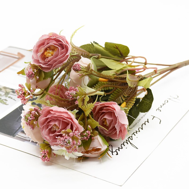Bouquet de roses artificielles, 5 fourchettes 10 têtes, 1 Bouquet, accessoire de décoration de maison, bricolage, mobilier de salon pour un mariage: 2